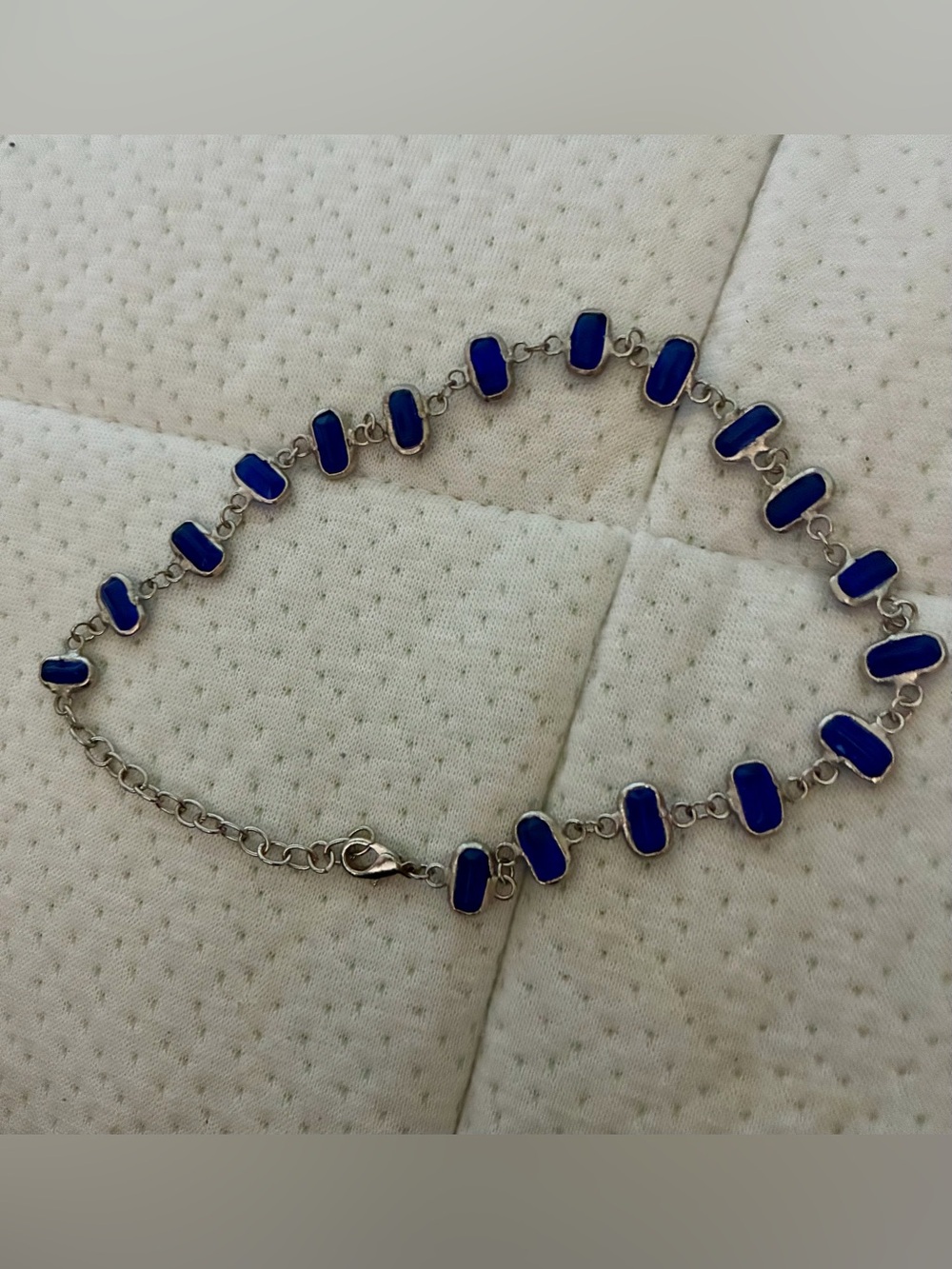 NWOT SILVER LINK CHOKER OR BRACELET WITH DEEP BLUR ENAMEL STONES!